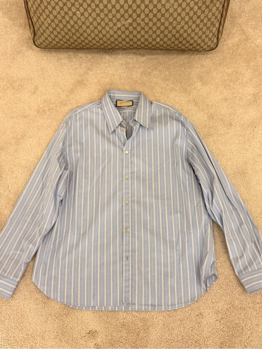 Gucci Light Blue and White Striped Men’s Button-Down Shirt
